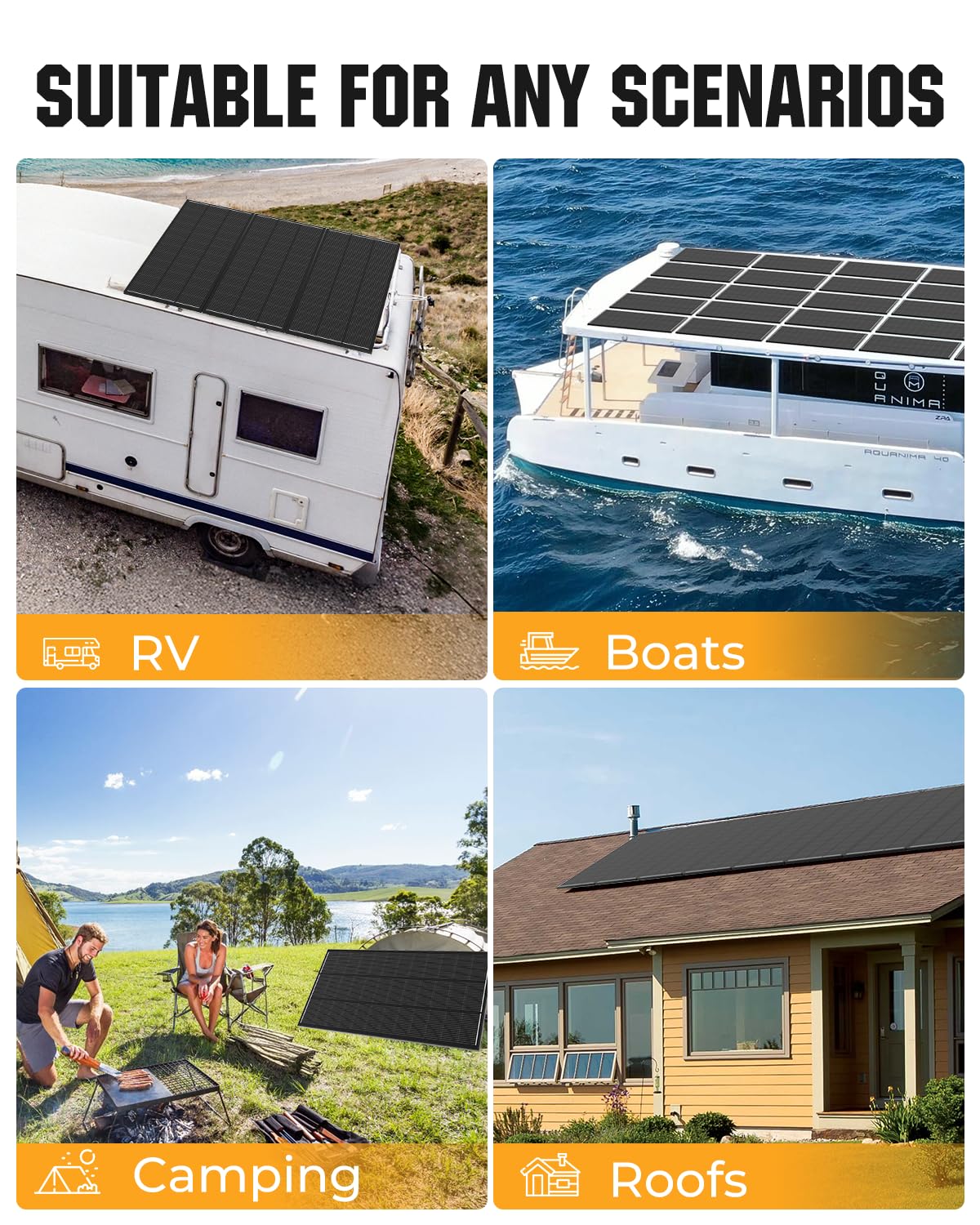 Rvpozwer 200 Watt Solar Panel 18BB, 25% High Efficiency, N-Type 12V 200W Solar Panel, Monocrystalline PV Modules, for Rooftop, RV, Farm, Trailer, Marine, Home Off-Grid System