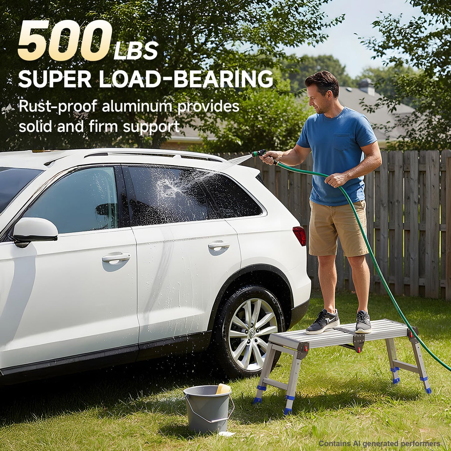 Loyoda Adjustable Folding Work Platform 500 lbs - Lightweight Aluminum Step Stool Ladder for Washing Vehicles, Cleaning, Painting, Reaching High Items | Standard Size 33" x 12" x 19.5”