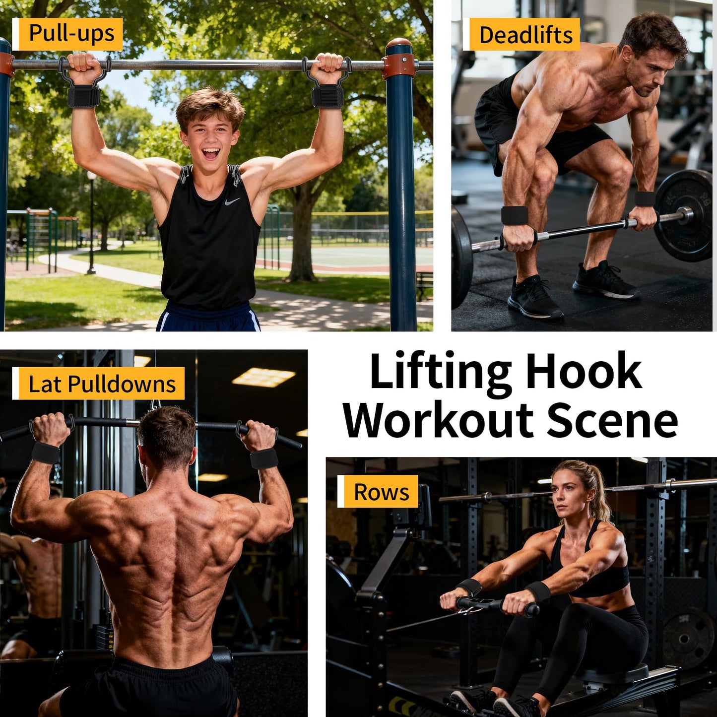 GPANDAG [Upgraded Wider] Weight Lifting Hooks and Lifting Grips for Men and Women(2 Pair), Lifting Straps Gym Grip for Weightlifting, Deadlifts, Pull-Ups, Strength Training, Wrist Wraps Hooks for Seniors
