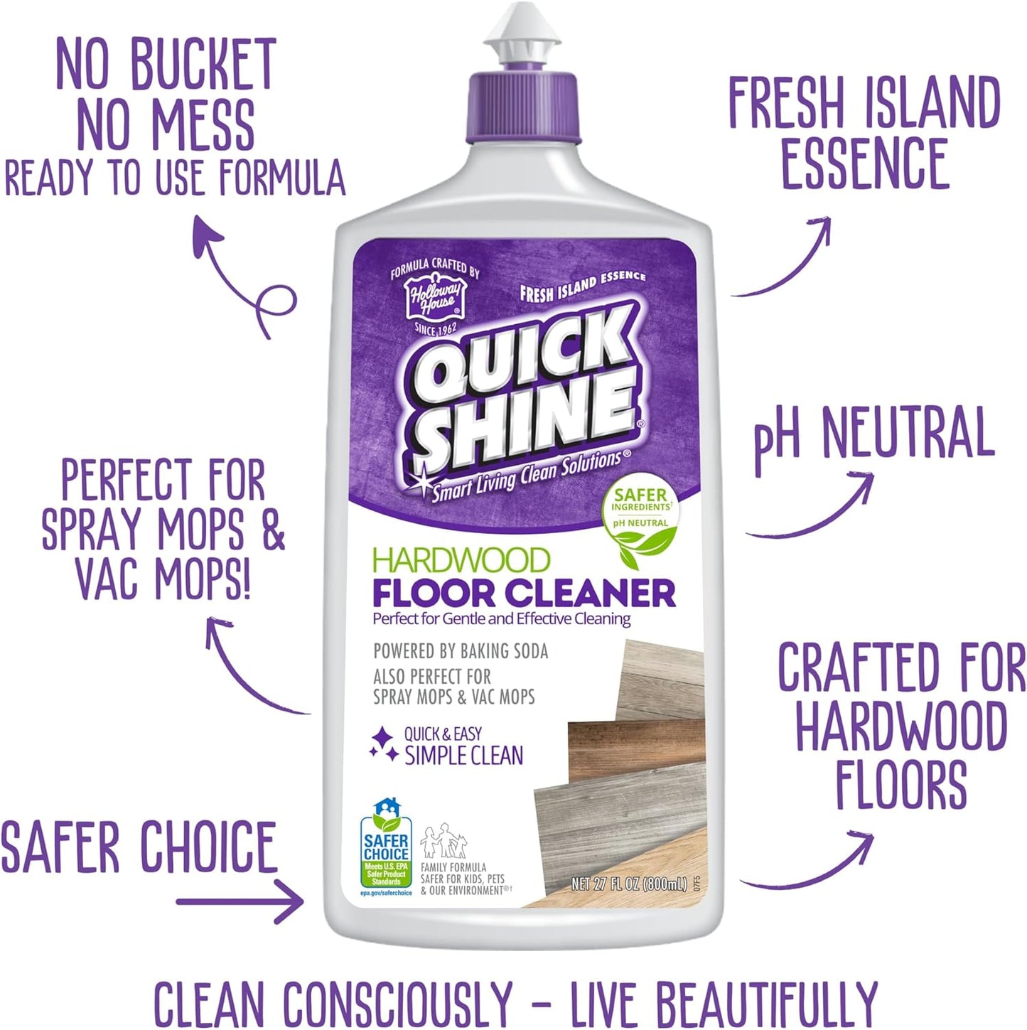 Quick Shine Hardwood Floor Cleaner - 27oz 2-Pack | Streak-Free, No Rinse Formula | Effective Dirt & Scuff Removal