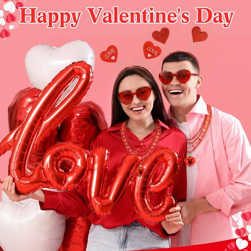 Kanayu 108 Pcs Valentines Day Accessories 36 Valentines Heart Headbands 36 Heart Shaped Sunglasses 36 Bead Necklaces for Valentine Party Favors Supplies Bachelorette Decorations(Red)
