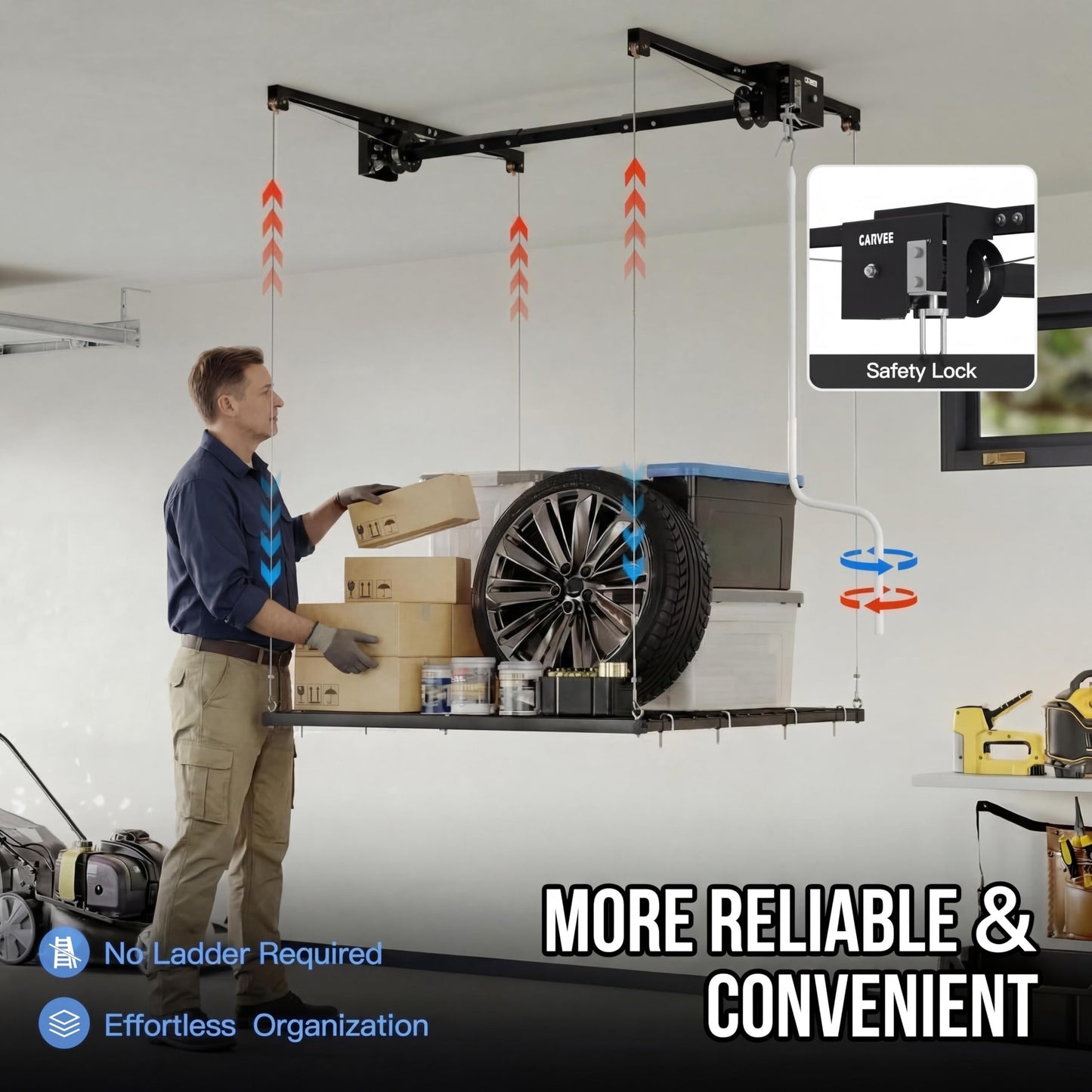 GarveeTech 4x4 ft Overhead Garage Storage Rack, Adjustable Heavy Duty Hanging Garage Ceiling Storage Rack System, 300 Lbs Weight Capacity