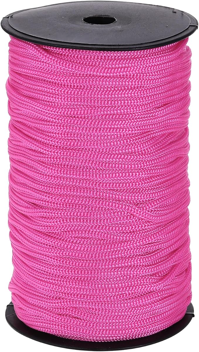 MECCANIXITY 3/16 Inch Polypropylene Rope Braided Ropes, 328ft Nylon Rope Hollow Utility Cord for Clothesline, Camping, Hiking, Outdoor, Dark Pink