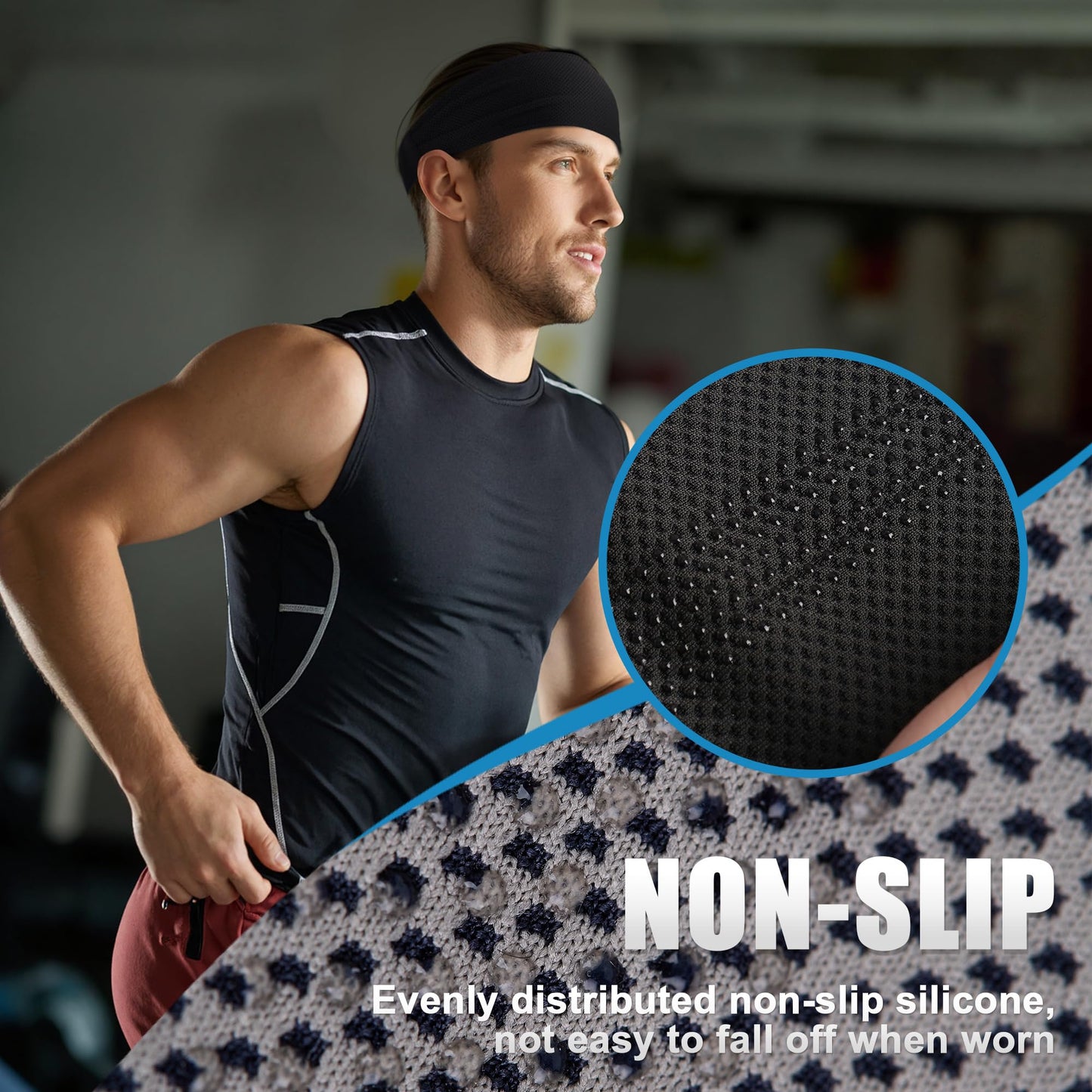 Sukeen Cooling Sports Headbands for Men 4 Pack: Instant Cooling Moisture Wicking Sweatbands Non-Slip, Quick-Dry Elastic Mens Headband for Gym, Running, Cycling, Training & Workout, Black