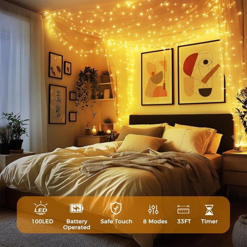 Fairy Lights - 33Ft Battery Operated 100 LED Twinkle Lights with Remote & Timer | Waterproof for DIY Decor