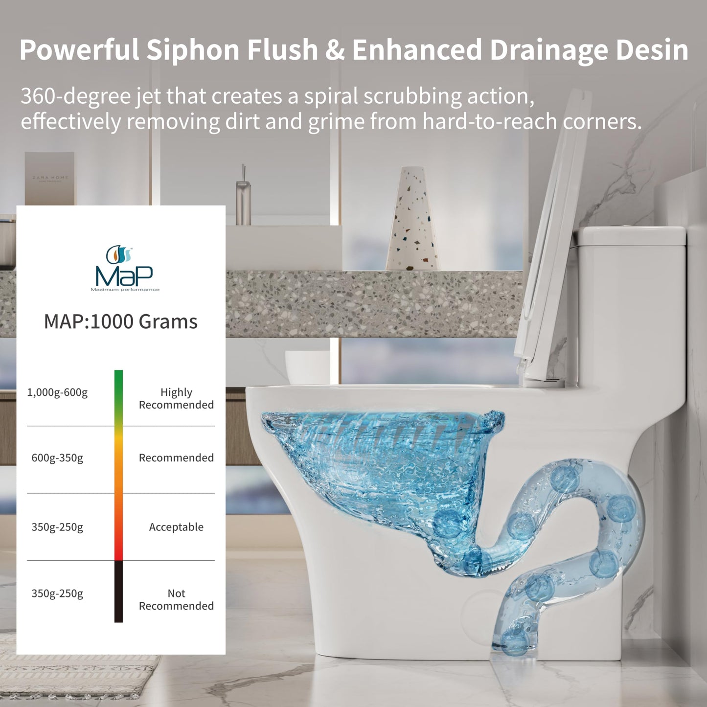 Elongated One Piece Toilet with Comfort Chair Seat ADA Height 17.33", Powerful Dual Flush 0.8/1.28 GPF Compact Toilet, MAP 1000g, Standard White Toilet Bowl, 12'' Rough-in