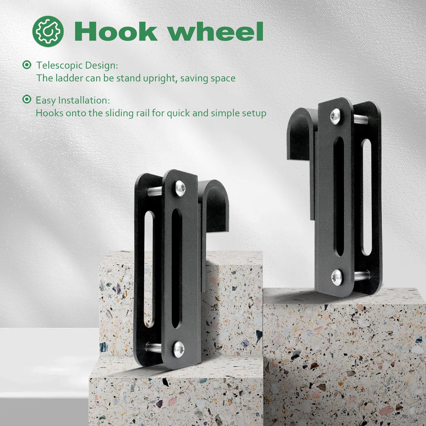 HARDJULAN 20FT Telescopic Hook on Sliding Library Ladder Hardware,Includes Bottom Wheel with Brake,MAX Load 300lbs
