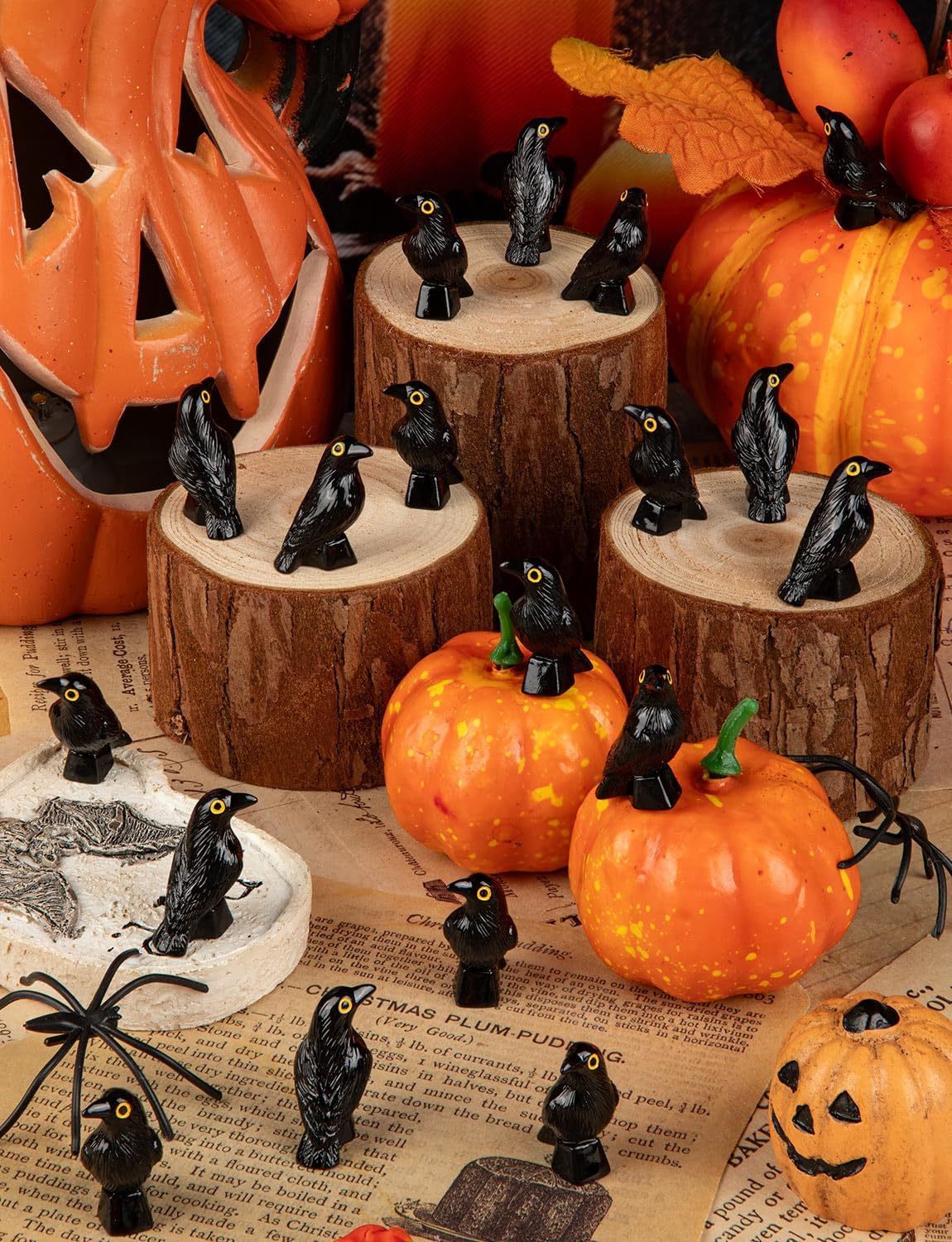 Skiennix Mini Resin Crows - Halloween Decor Figurines | 100 Pcs Black Raven Ornaments for Crafts & Parties
