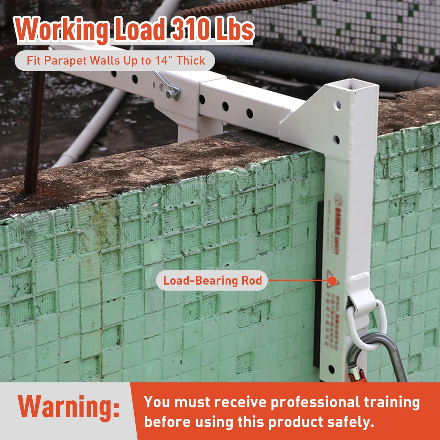 Parapet Wall Anchor Clamp, Parapet Adjustable Non-Penetrating Anchor for Temporary, Roof Anchors for Fall Protection, Fits Parapet Walls Up to 14" Thick