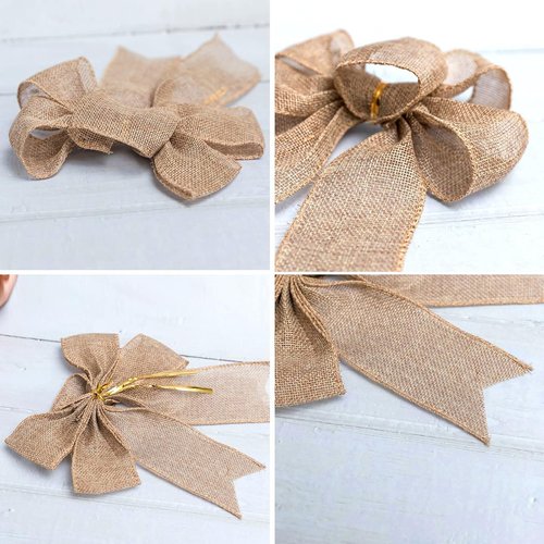 Mini Rustic Jute Bows by [Brand Name] - Burlap Wreaths for Christmas Tree Toppers & Party Decor