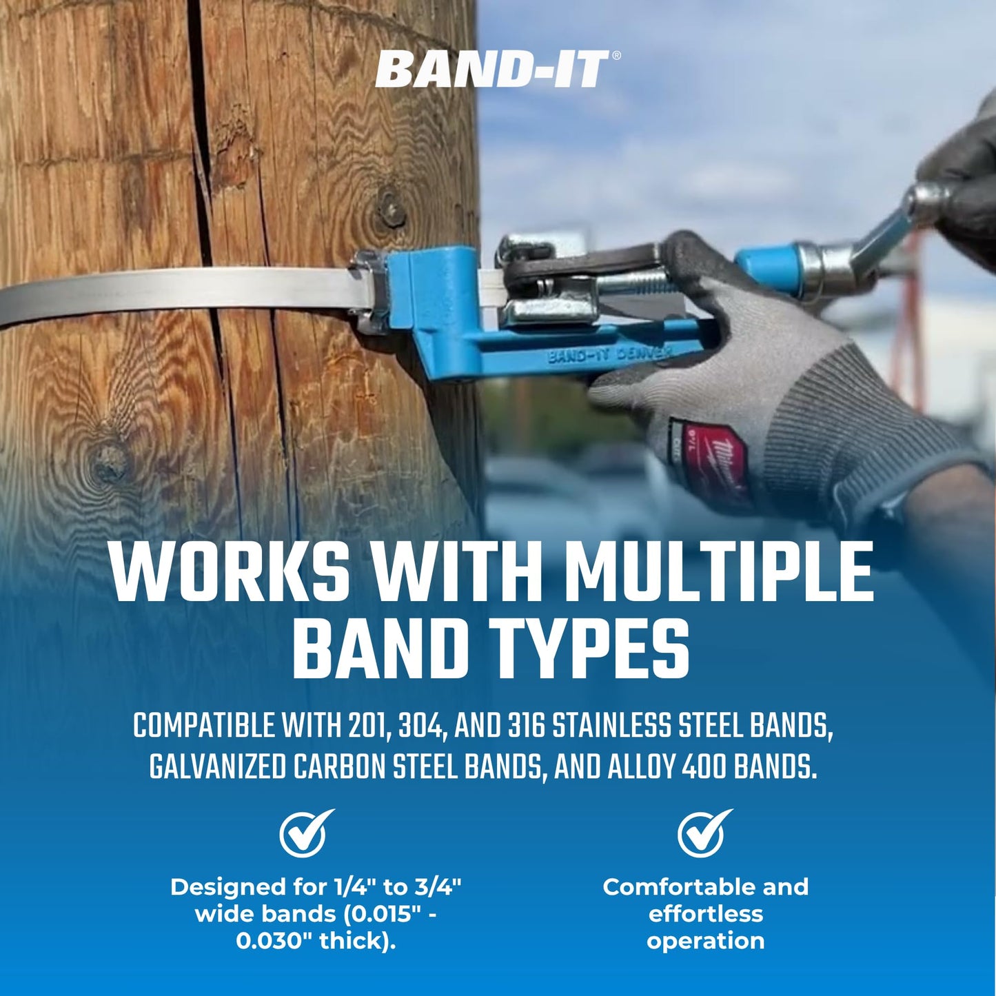 BAND-IT C00169 Standard Banding Tool – 1/4" to 3/4" Wide (0.015" - 0.030" Thick) Alloy, Galvanized & Stainless Steel Strapping Tensioner with Built-in Cutter for Industrial Applications