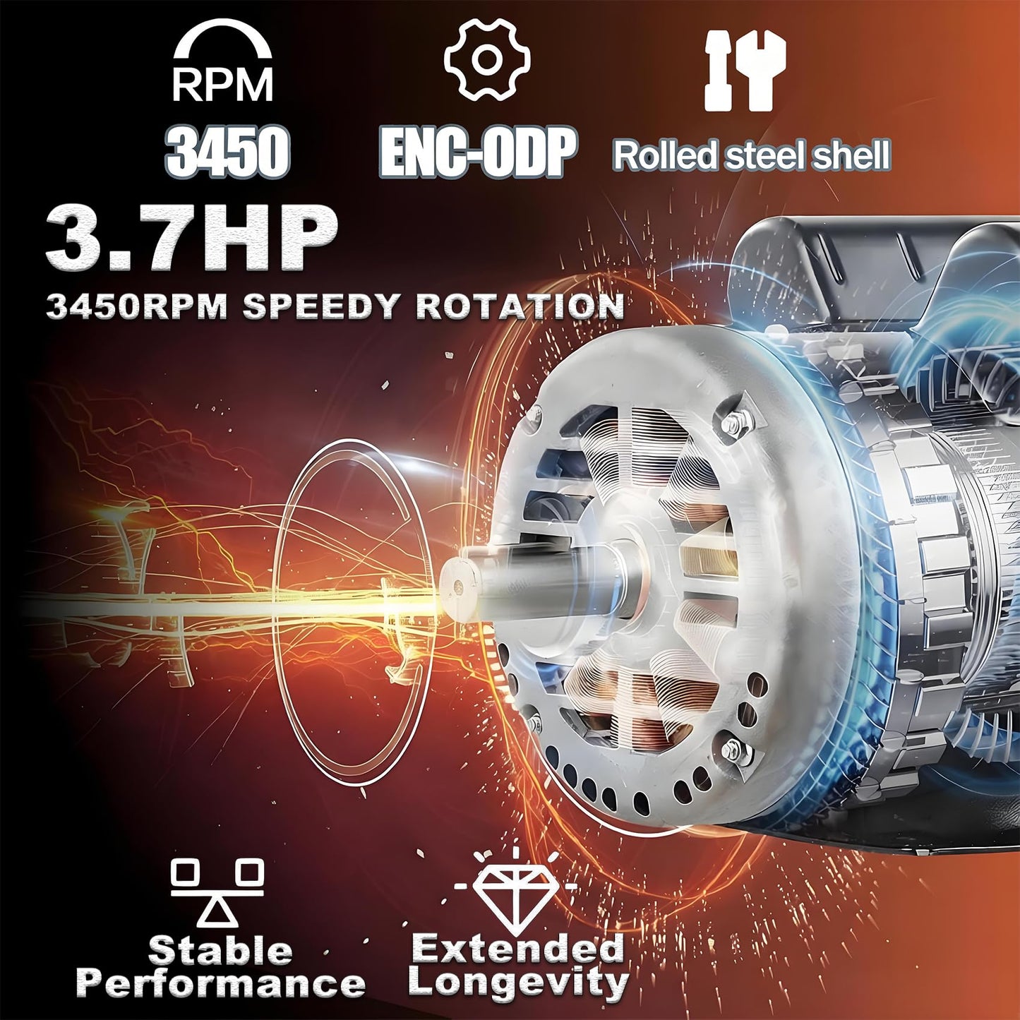 Kunray 3.7HP Air Compressor Motor, 3450RPM Electric Motor, 230V 17.2 Amps Single Phase Motor, 5/8" Keyed Shaft 56 Frame, 1.88" Shaft Length, CCW/CW Rotation