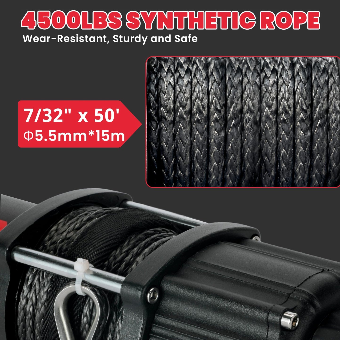 OPENROAD 4500 lb ATV/UTV Winch,12V Towing Off-Road Electric UTV Winch with 1/4"×50' Synthetic Rope,Wireless Remote and Rubber Stopper (4500lb with Synthetic Rope)