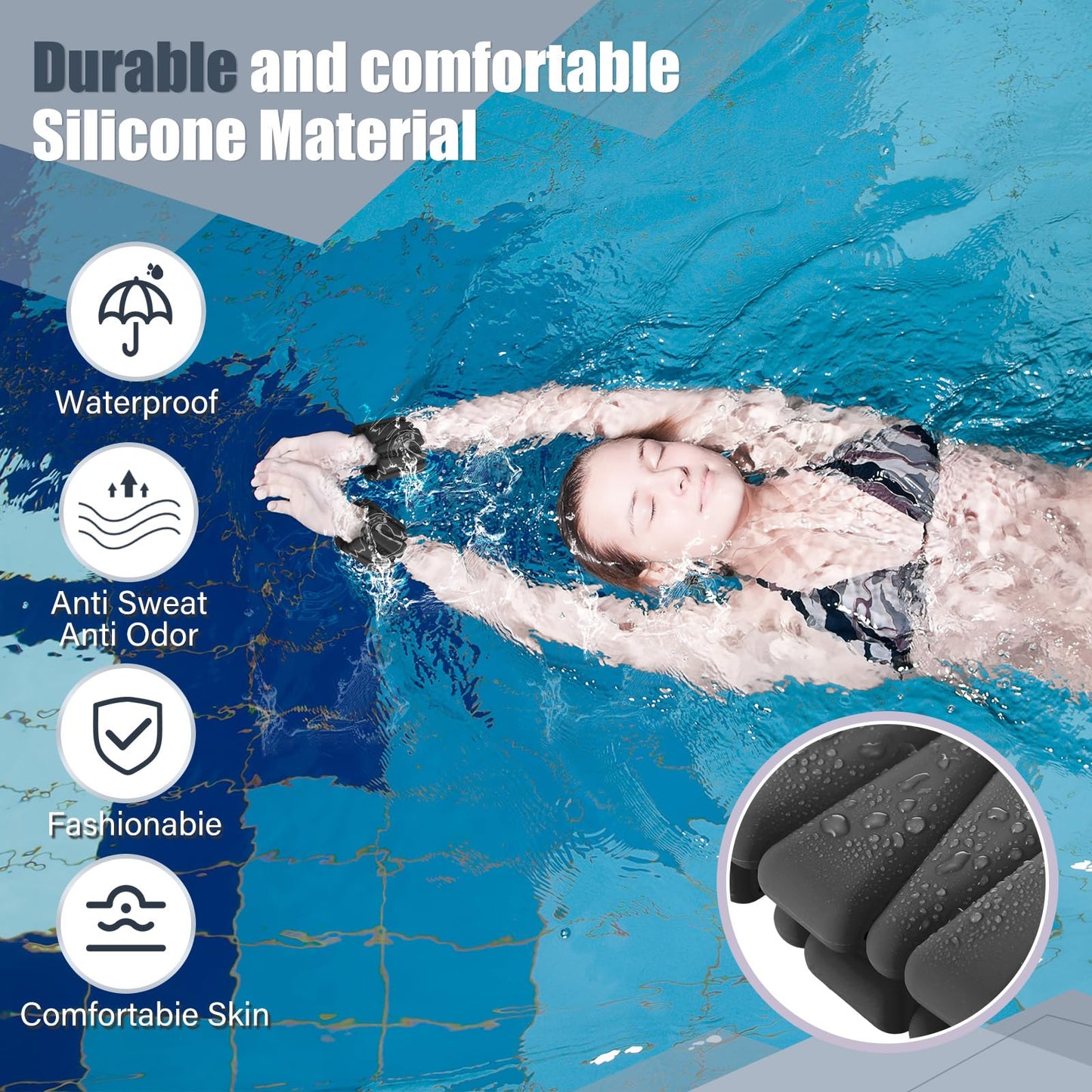Vinsot Wrist Ankle Weights Set of 2, 4 Lbs, Adjustable Silicone Workout Weights for Women and Men, Wearable Leg Arm Weighted Bracelet for Home Workout Gym Yoga Pilates Swimming Cardio(Black)