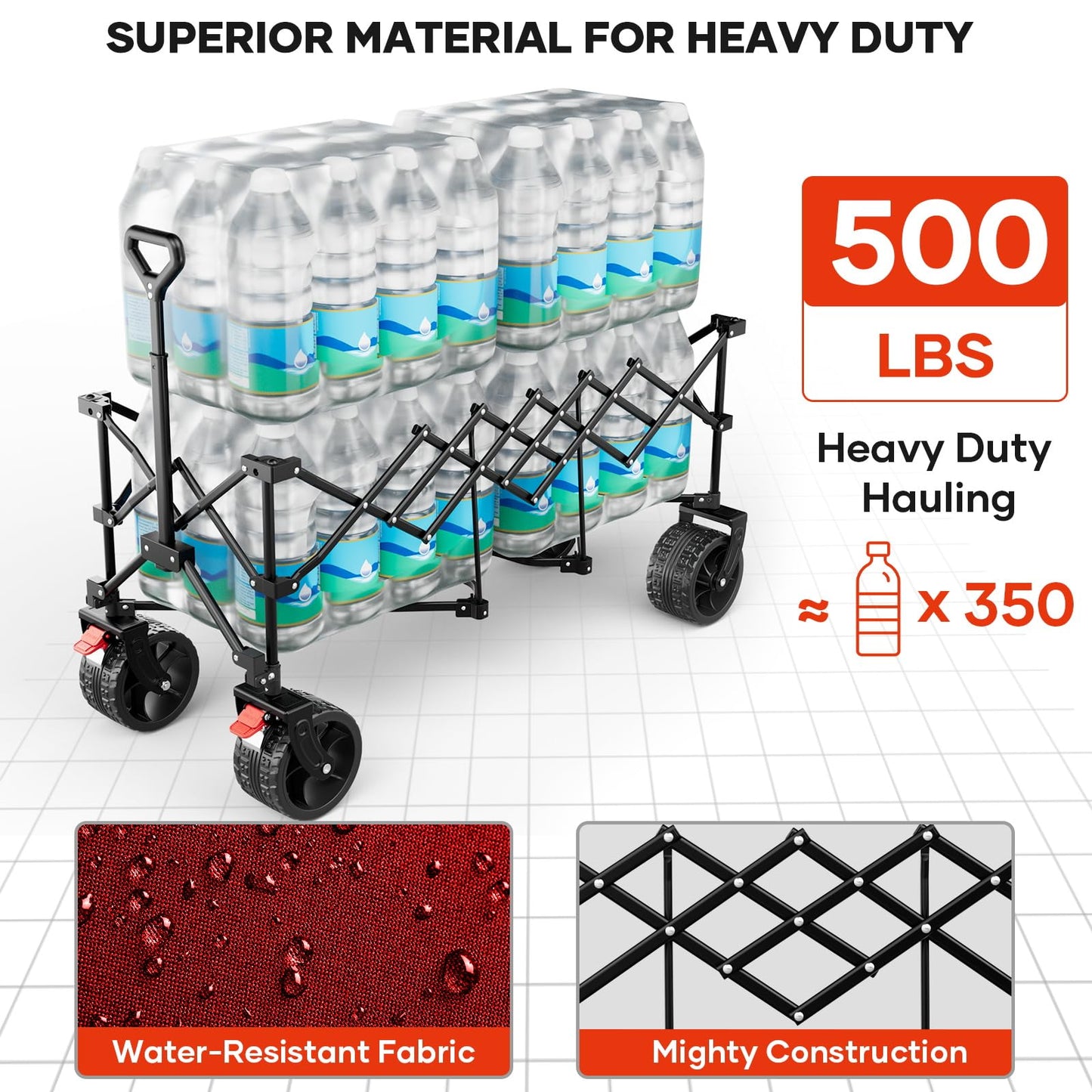 49" L Collapsible Extended Wagon with 500lbs Weight Capacity,300L Heavy Duty Sports Wagon,Big All-Terrian Wheels with Cup Holders,Cart for Sports,Grocery,Shopping,(Rosepink)