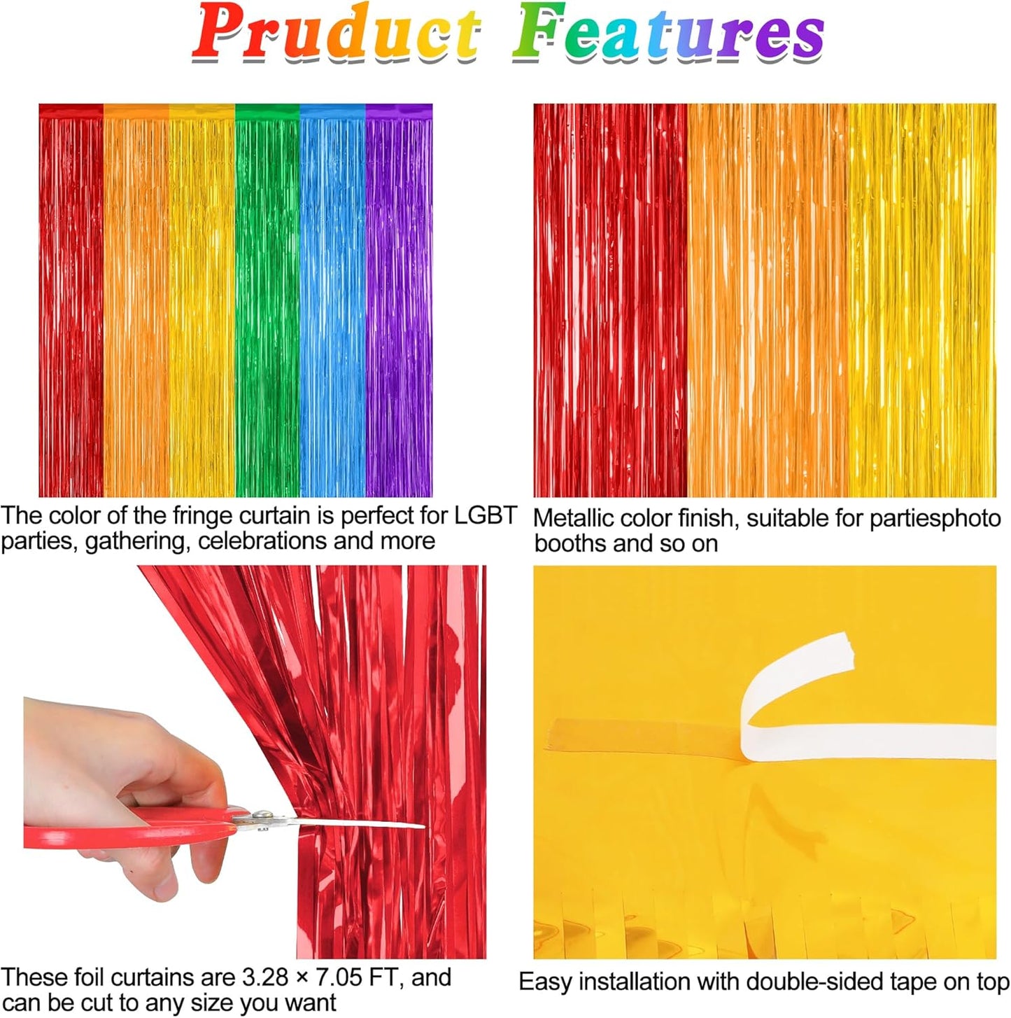 Rainbow Backdrop by [Brand Name] - 12 Pack Metallic Fringe Curtains | 3.28 FT x 7.05 FT Pride Party Decor