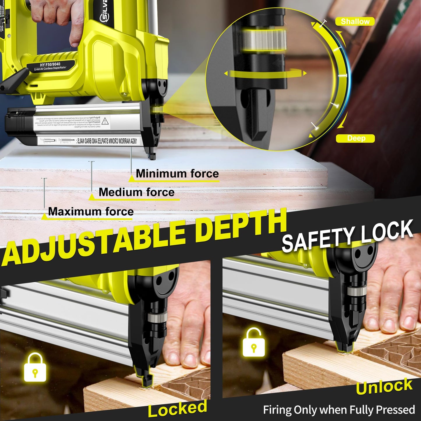 SILVEL 2" Cordless Brad Nailer, 2-in-1 21V Electric Brad Nailer Stapler with 2 * 4.0Ah Battery, 1000pcs Nails, 18GA Staples, Adjustable Depth for Woodworking, Home Improvement