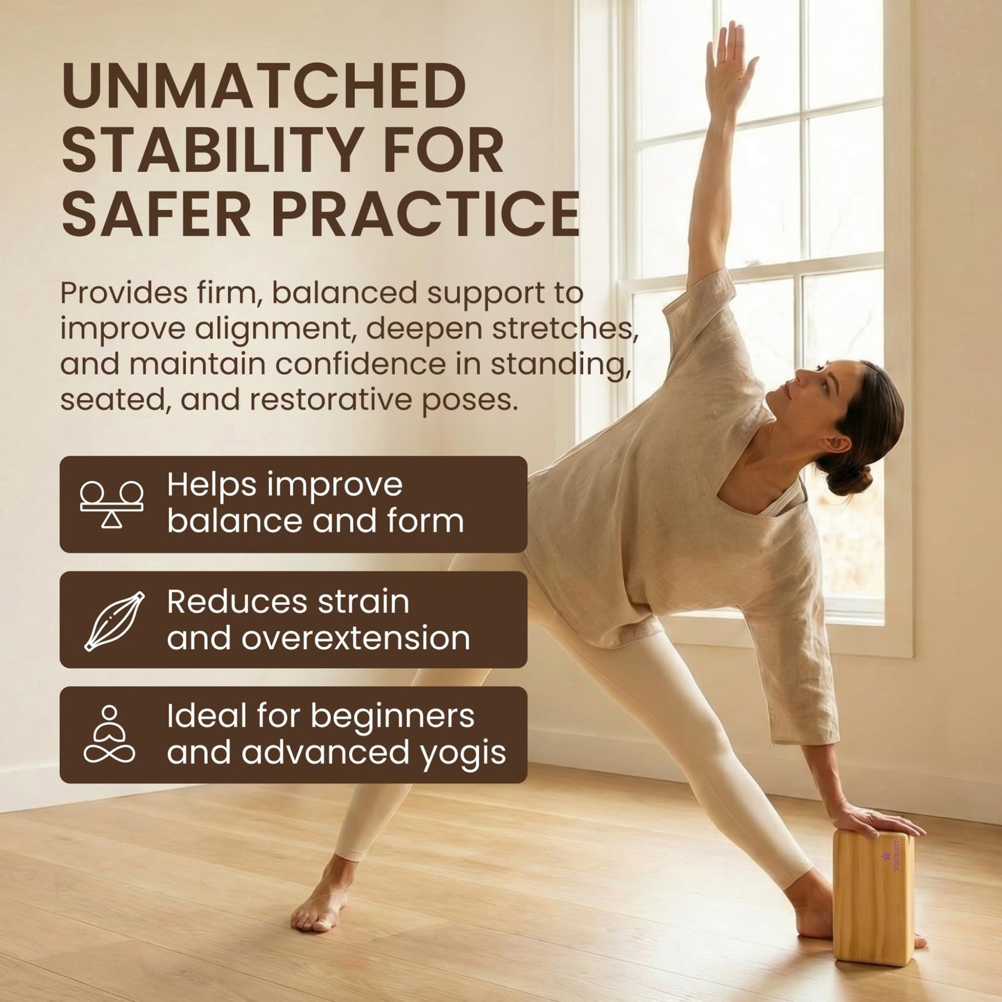 Original Wooden Yoga Blocks Set of 2 – Solid Hardwood Props Inspired by Traditional Yoga