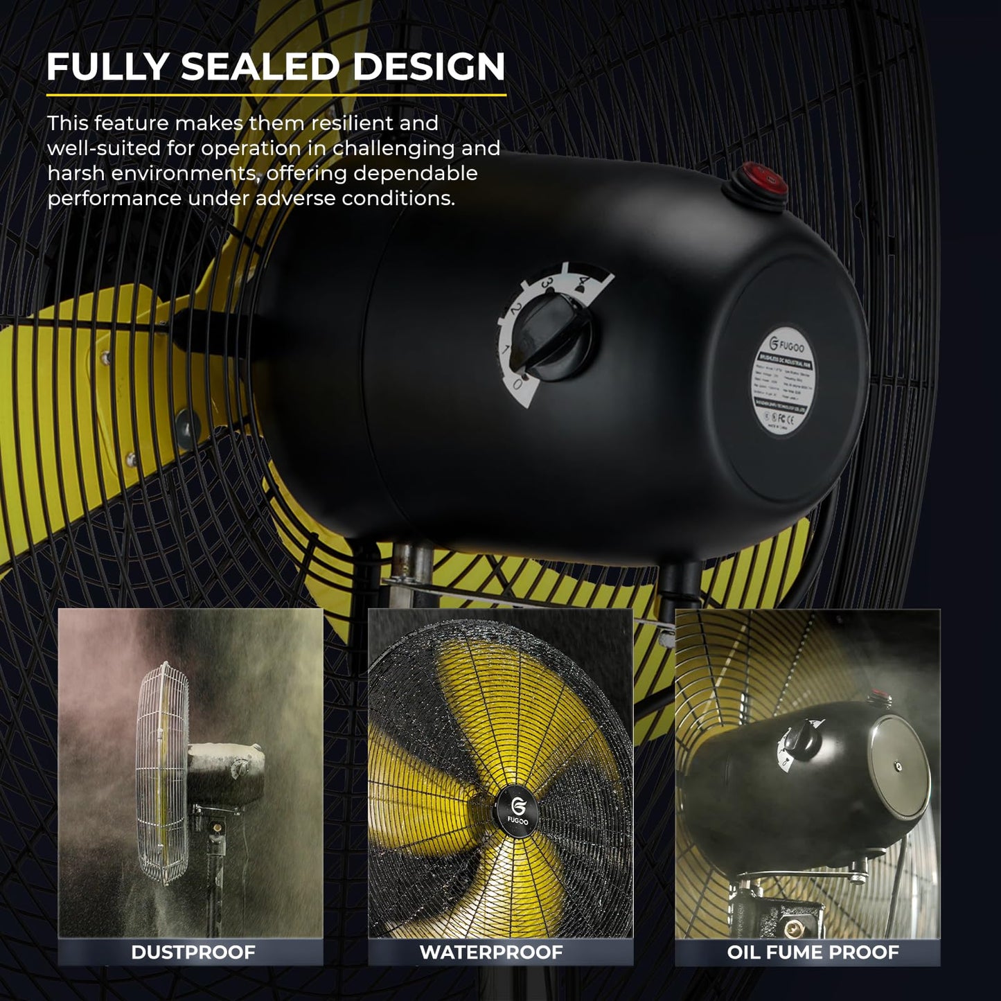 FUGOO 24'' Outdoor Oscillating Pedestal Fan With All Sealed Brushless DC Motor, 4-Speed Waterproof Outdoor Fan, Heavy Duty Industrial Floor Fans for House,Patios, Commercial, Garage, Warehouse