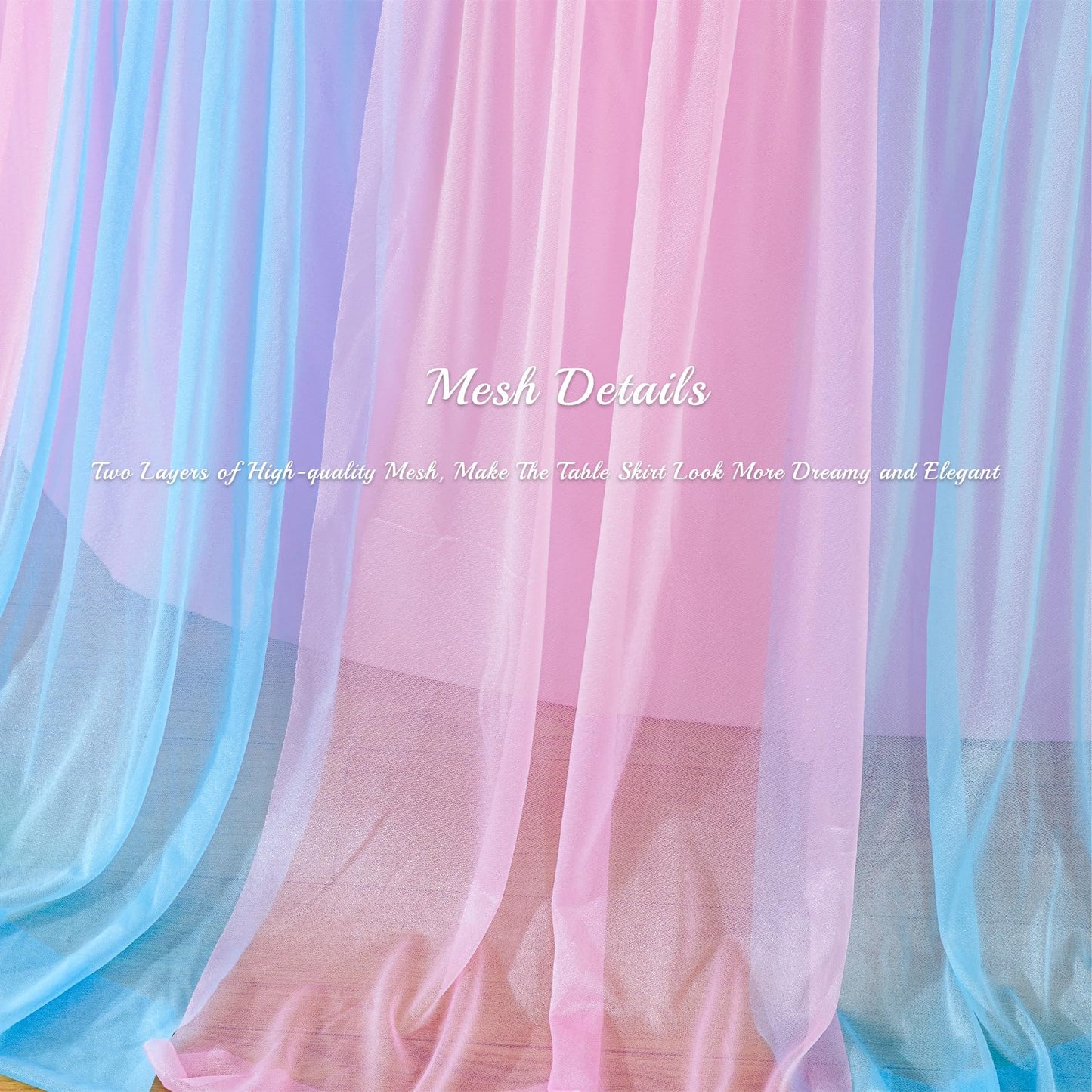 Besutolife Blue Pink Tablecloth for Round Tables 6ft Tulle Table Skirt for Baby Shower Birthday Party Dining Table Buffet Parties Camping