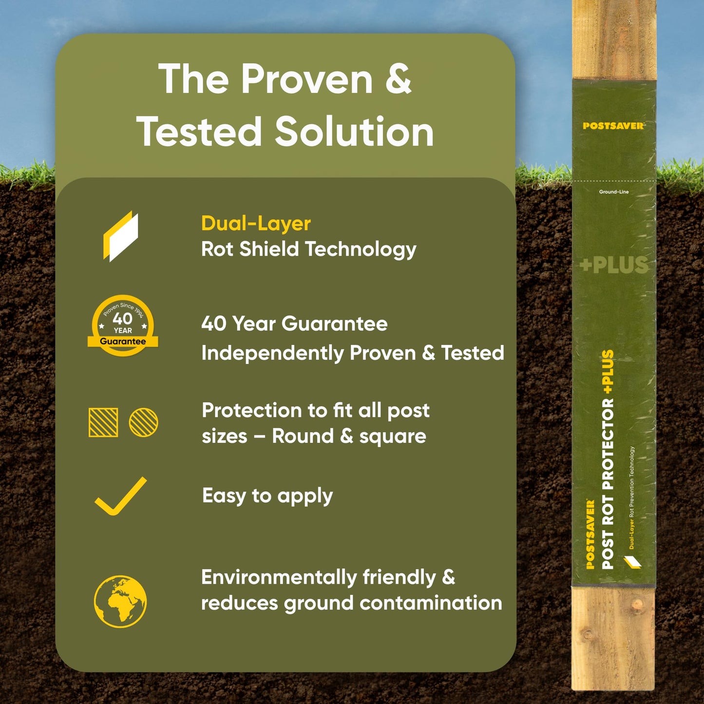 Postsaver Pro-Wrap Large +Plus | Fence & Deck Post Rot Protector | 40-Year Guarantee | Pack of 10 | Fits 5x5” to 6x6" Square and 6” to 7" Round Posts | Dual-Layer Rot Protection