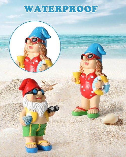 iStatue Beach Gnomes - Fun Resin Tabletop Decorations with Swim Rings & Sunglasses | Set of 2 for Home & Garden