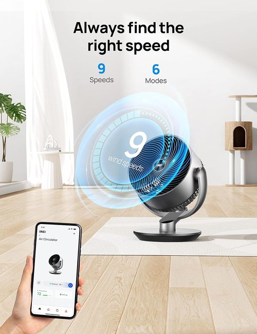 Dreo 16 Inch Quiet Smart Fan - 25dB Oscillating DC Room Fan with Remote & Voice Control | Silver