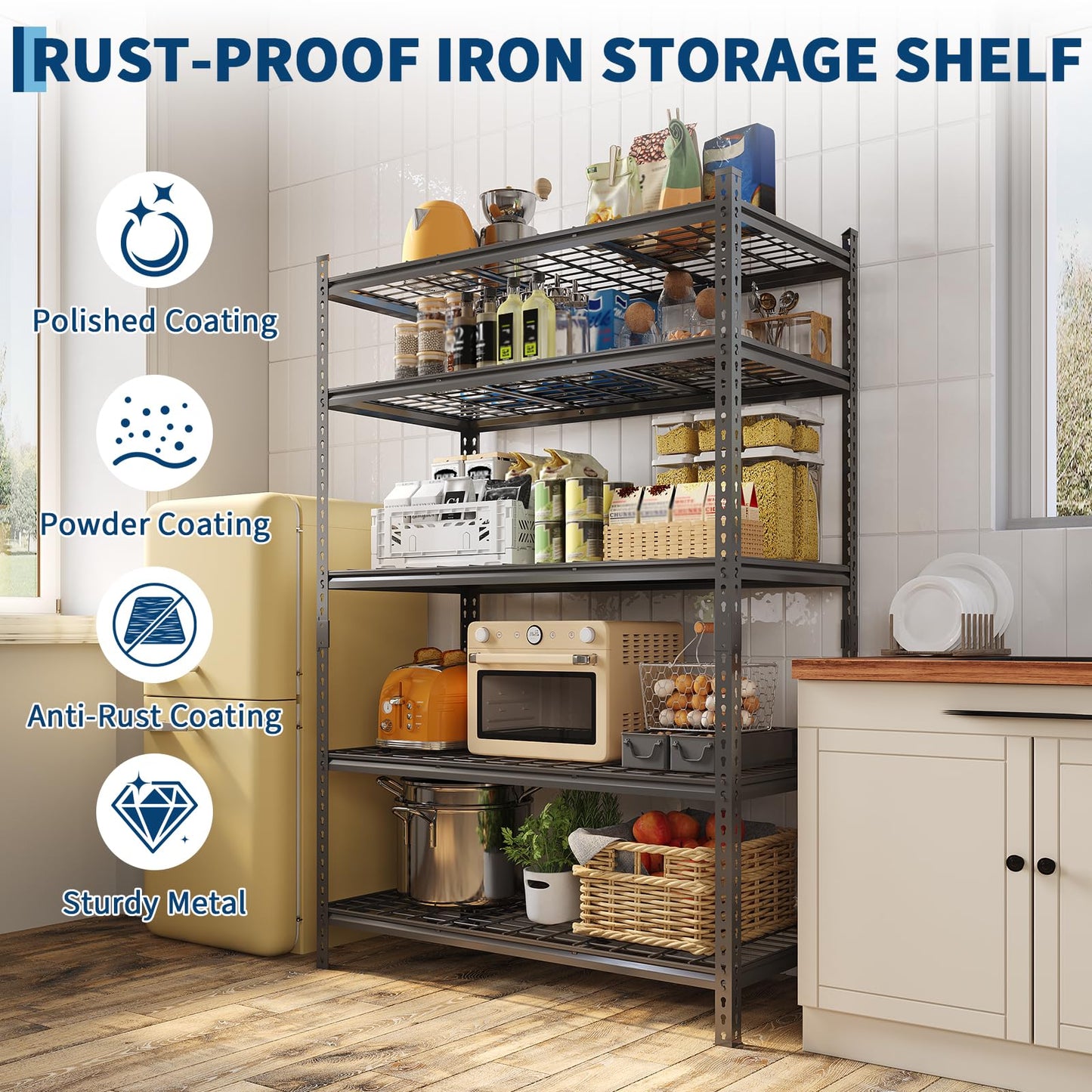 Garage Shelving 2200 LBS Storage Shelves Adjustable Metal Shelving Unit Heavy Duty 5 Tier Metal Shelves for Garage Kitchen Pantry Warehouse Basement, 48" W × 24" D × 72" H