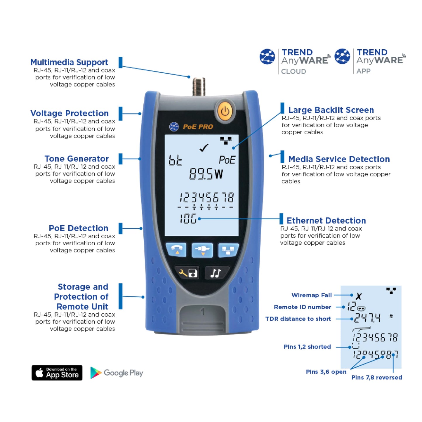 TREND Networks | R158006 | PoE Pro | Cloud Connected Data Cable and PoE Verifier | Includes Cable Testing Features of the VDV II PRO | Advanced Wiremap & Troubleshooting Tool