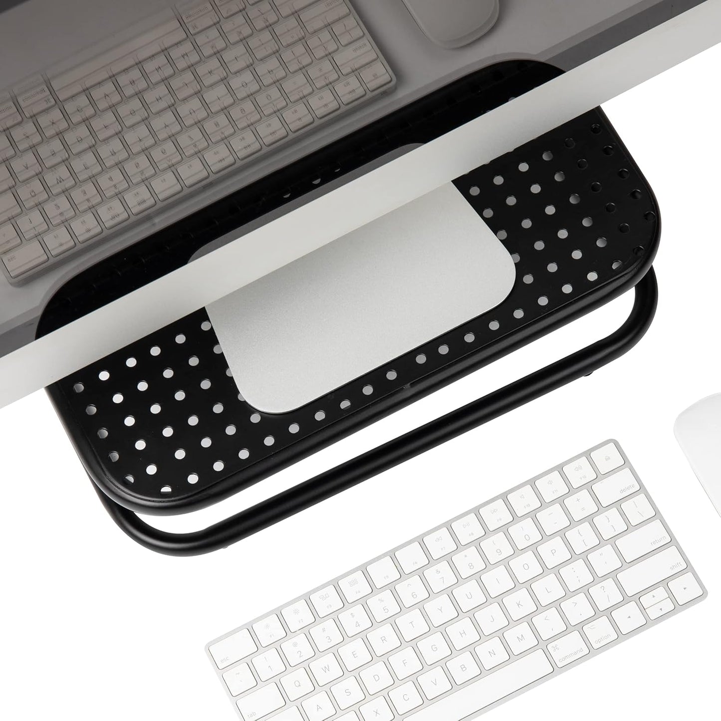 Set 2, 14.25"L 11"W 4.25"H, Mind Reader Monitor Stand, of Ventilated Laptop Riser, Desktop Organizer, Metal, x x Black