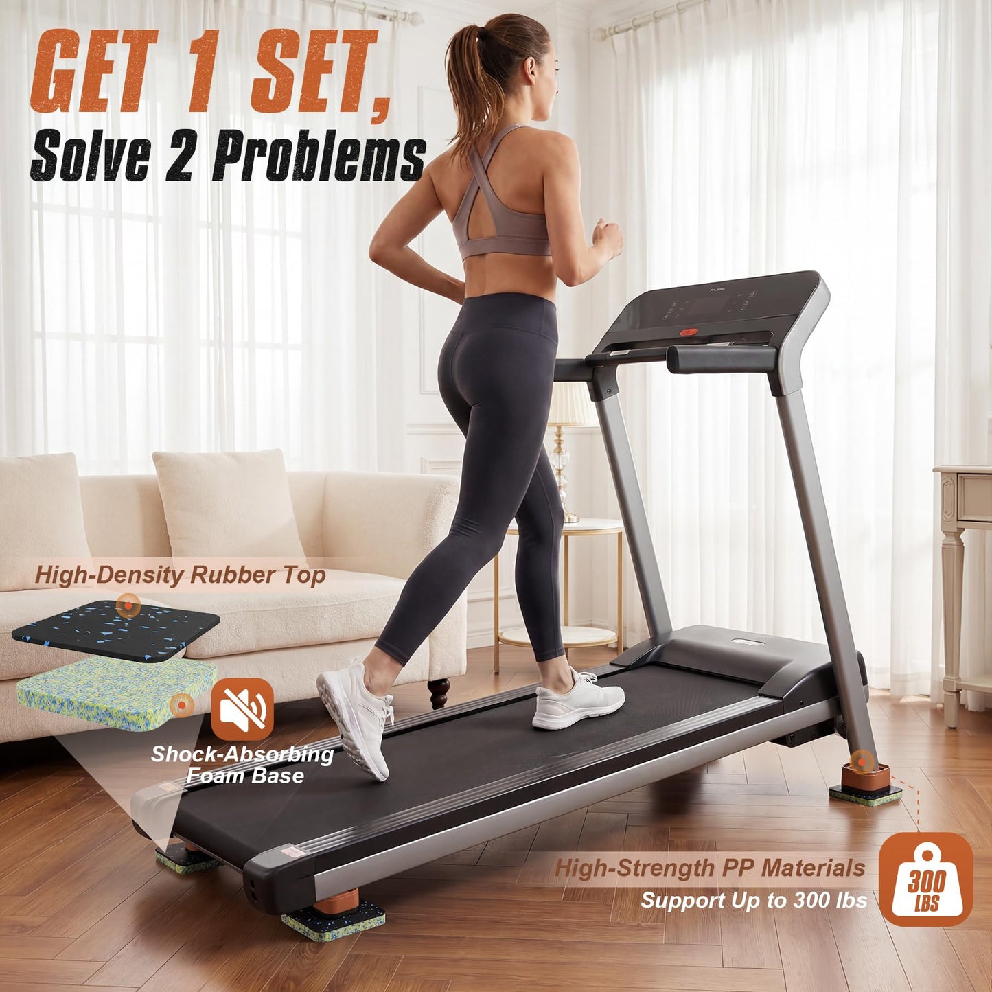 ACOCO Treadmill Incline Riser Blocks and Walking Pad Mat 8 Pcs, Stackable Vibration Pads for Hardwood Floors, Anti-Slip Equipment Base for Home Gym, High Density