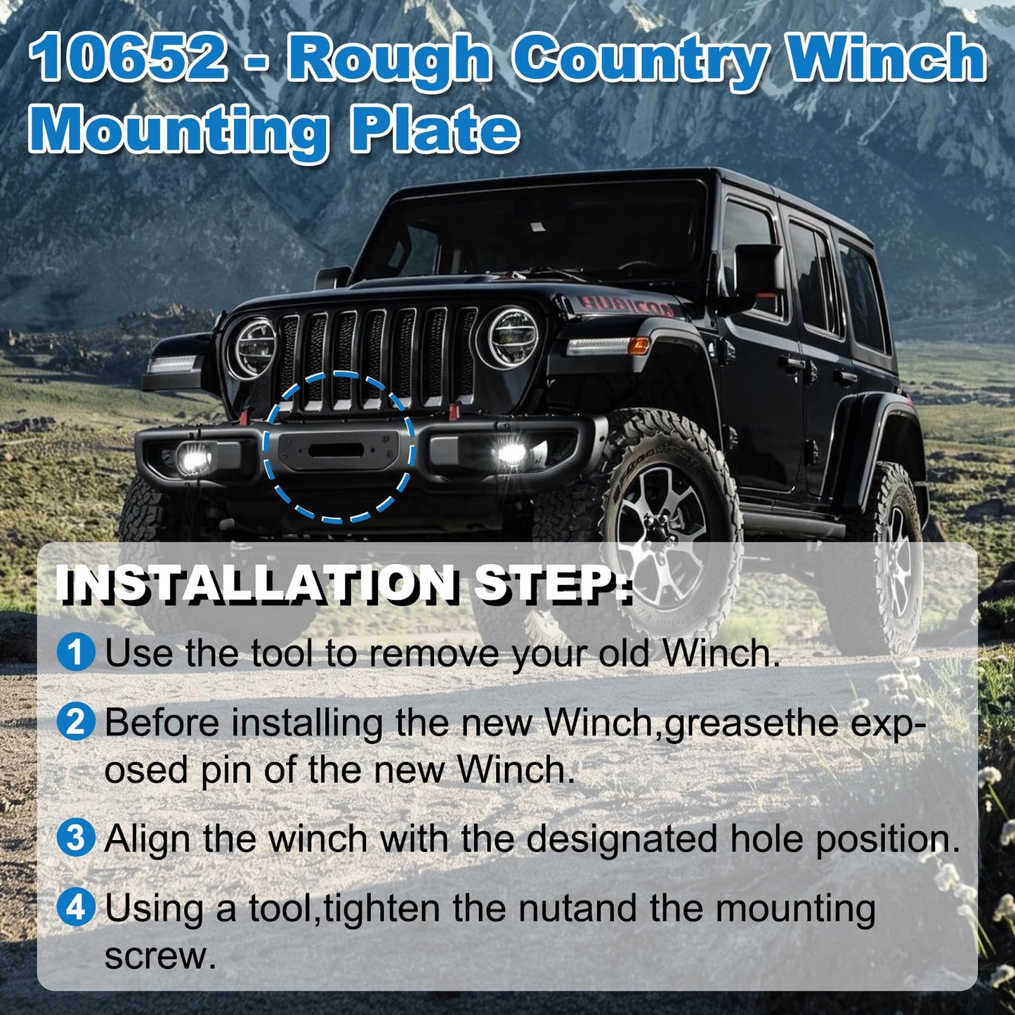 Saree Winch Mounting Plate for 2018-2024 Jeep Wrangler JL (10652) - Heavy-Duty Winch Mount Bracket, Direct Bolt-On Installation, No Drilling Required