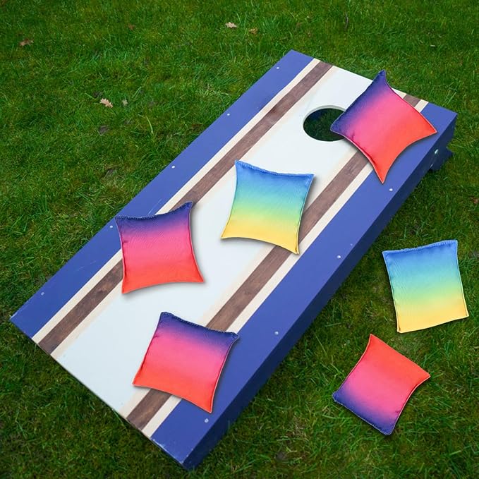 Weather Resistant Cornhole Bags, Gradient Corn Hole Bags Set of 8, Cornhole Bean Bags, Modified Size Cornhole Bags for Tossing Game, Includes Tote Bag