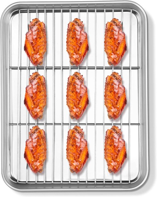 Homikit Stainless Steel Baking Sheet with Cooling Rack - 10.5 x 8 Inches, Rust-Free & Dishwasher Safe