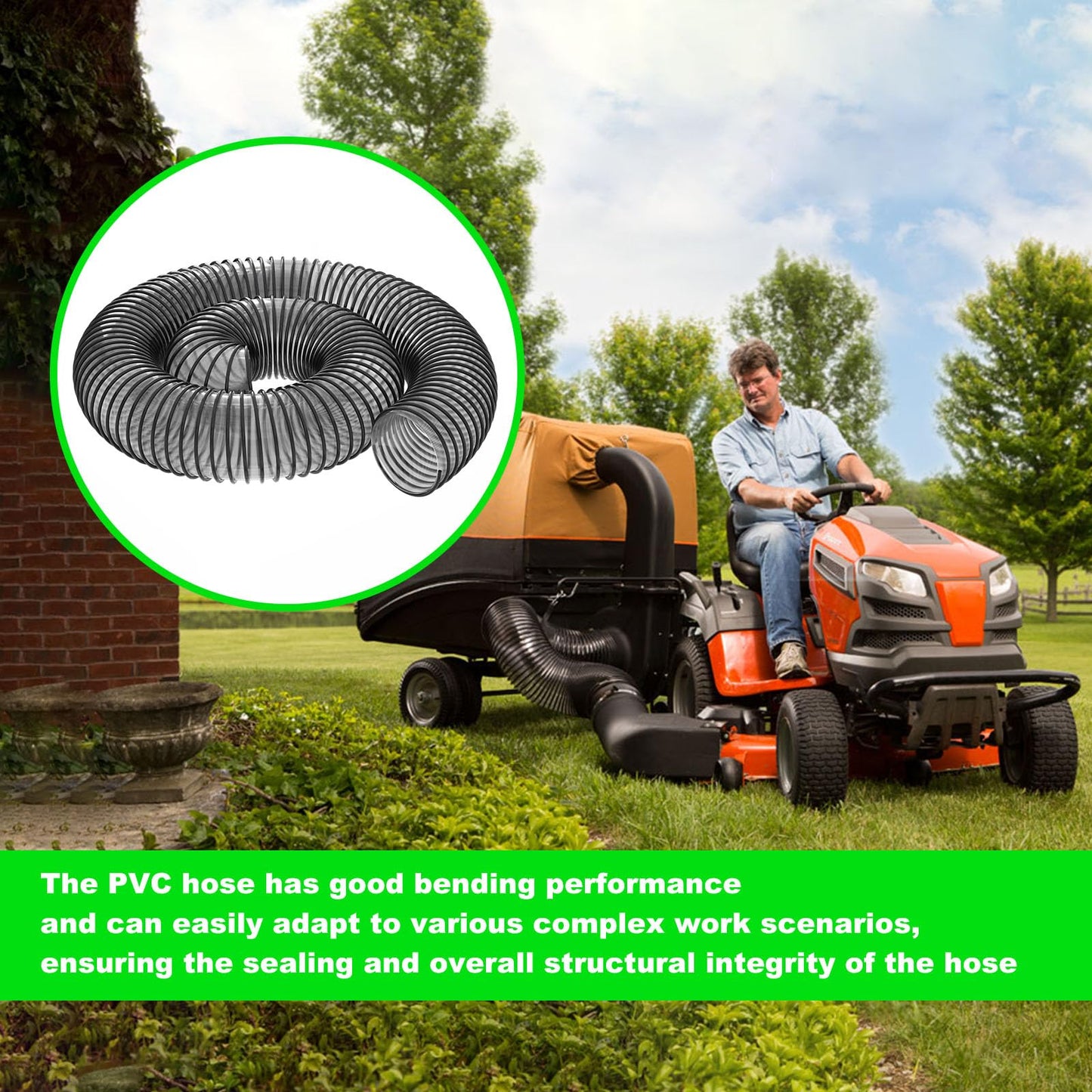 Leaf Vacuum Dust Collection Hose 8 Inch x 6 Foot PVC Flexible Grass Catcher Bagger Hoses Replacement DR Agri-Fab Etc Brands Lawn Leaf Blowers Hose