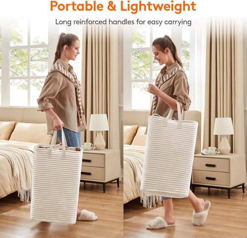 Lifewit Laundry Basket - 80L Collapsible Hamper with Reinforced Handles | Waterproof Design in Beige (2 Pack)