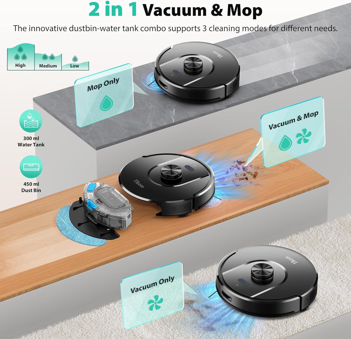 Tikom Robot Vacuum - 6000Pa Self-Emptying Robotic Cleaner with LiDAR Navigation | Ideal for Pet Hair & Carpets (L8000 Plus)
