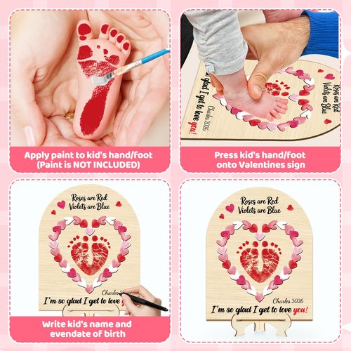 Baby's First Valentines Day Footprint Sign DIY Wooden Art Baby's First Valentine's Day Gift Babies Keepsake Milestone Nursery Decor (Heart)
