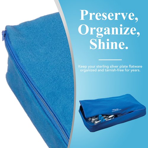 Hagerty Zippered Flatware Storage Drawer Liner –Tarnish Preventative Silverware Organizer, Large Container, Cutlery Holder, and Utensil Keeper Bag, Made in USA, Kosher Certified,Blue, 19" x 12" x 2.5"
