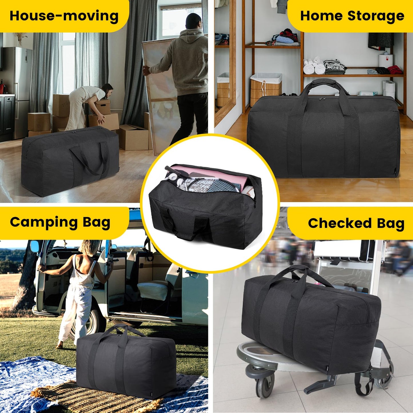 Vorspack Extra Large Duffle Bag for Travel - 100L Duffel Bag for Men Gear Bag for Storage Foldable Weekender Bag for Overnight Camping - Black