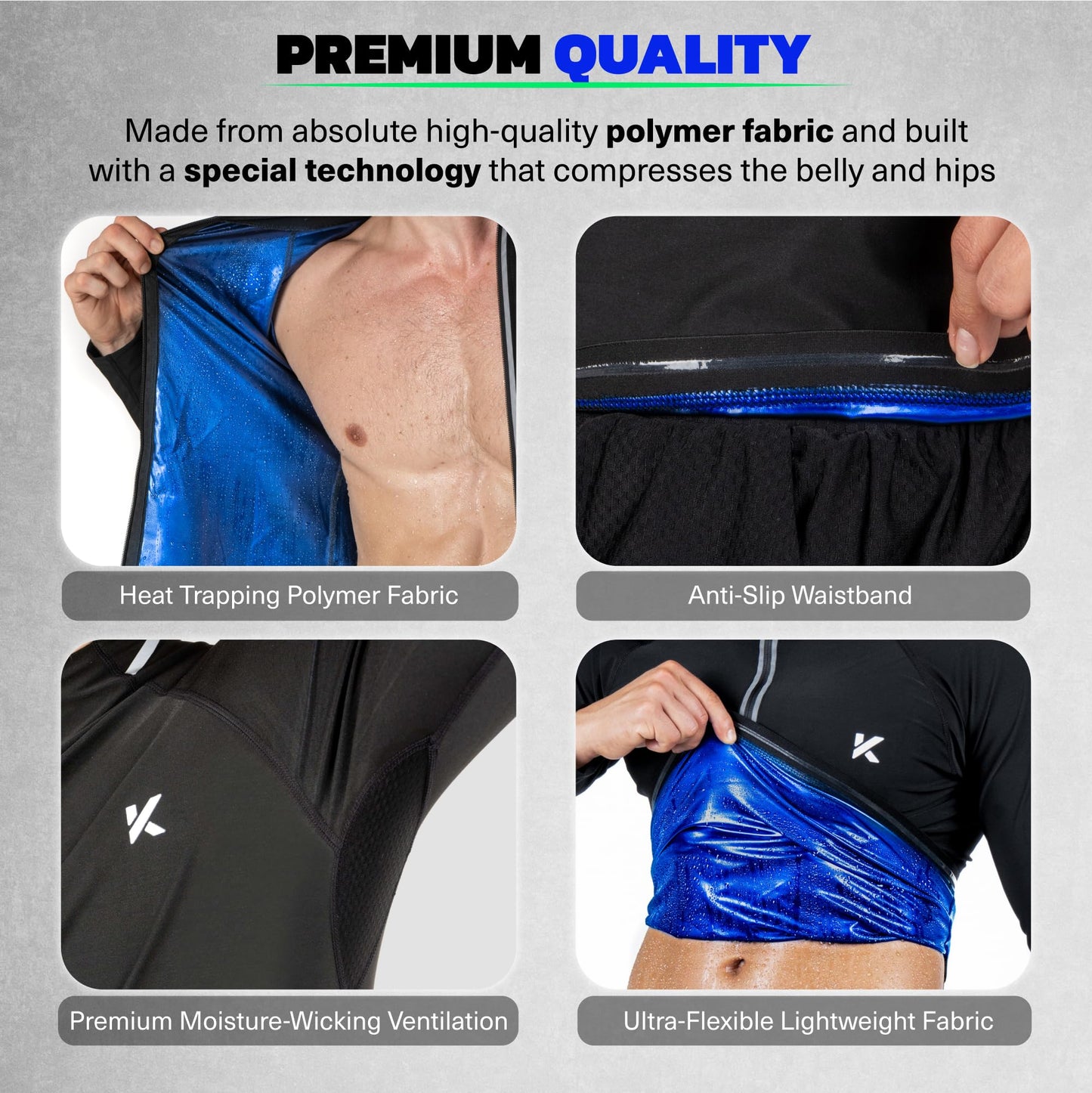 Kewlioo Pro Men's Heat Trapping Sauna Jacket - Zip Up Sauna Suit For Men, Sauna Long Sleeve Sweat Shirt for Gym, Workouts