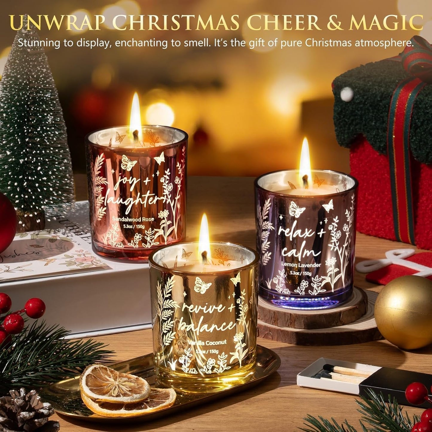 Skiennix Scented Candle Set - 3 Pack Soy Candles for Home | Perfect Gifts for Women - Vanilla Coconut, Sandalwood Rose, Lemon Lavender