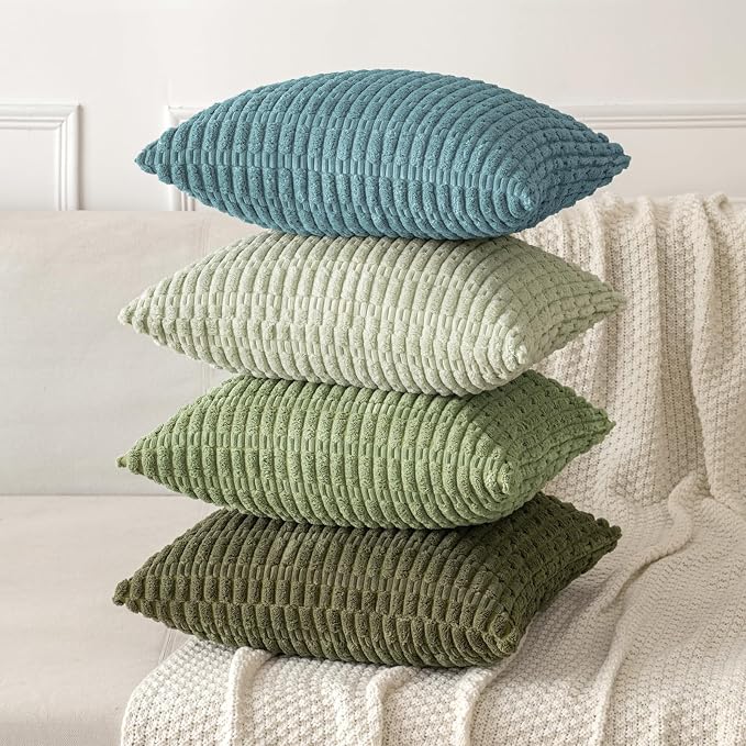 MIULEE Pack of 2 Corduroy Decorative Throw Pillow Covers 20x20 Inch Soft Boho Striped Pillow Covers Modern Farmhouse Home Decor for Summer Coastal Sofa Living Room Couch Bed Coastal Blue