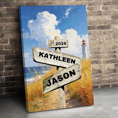 Crossroads Personalized Canvas Print - Custom Name & Date Wall Art for Couples | 8x12 Wrapped Frame