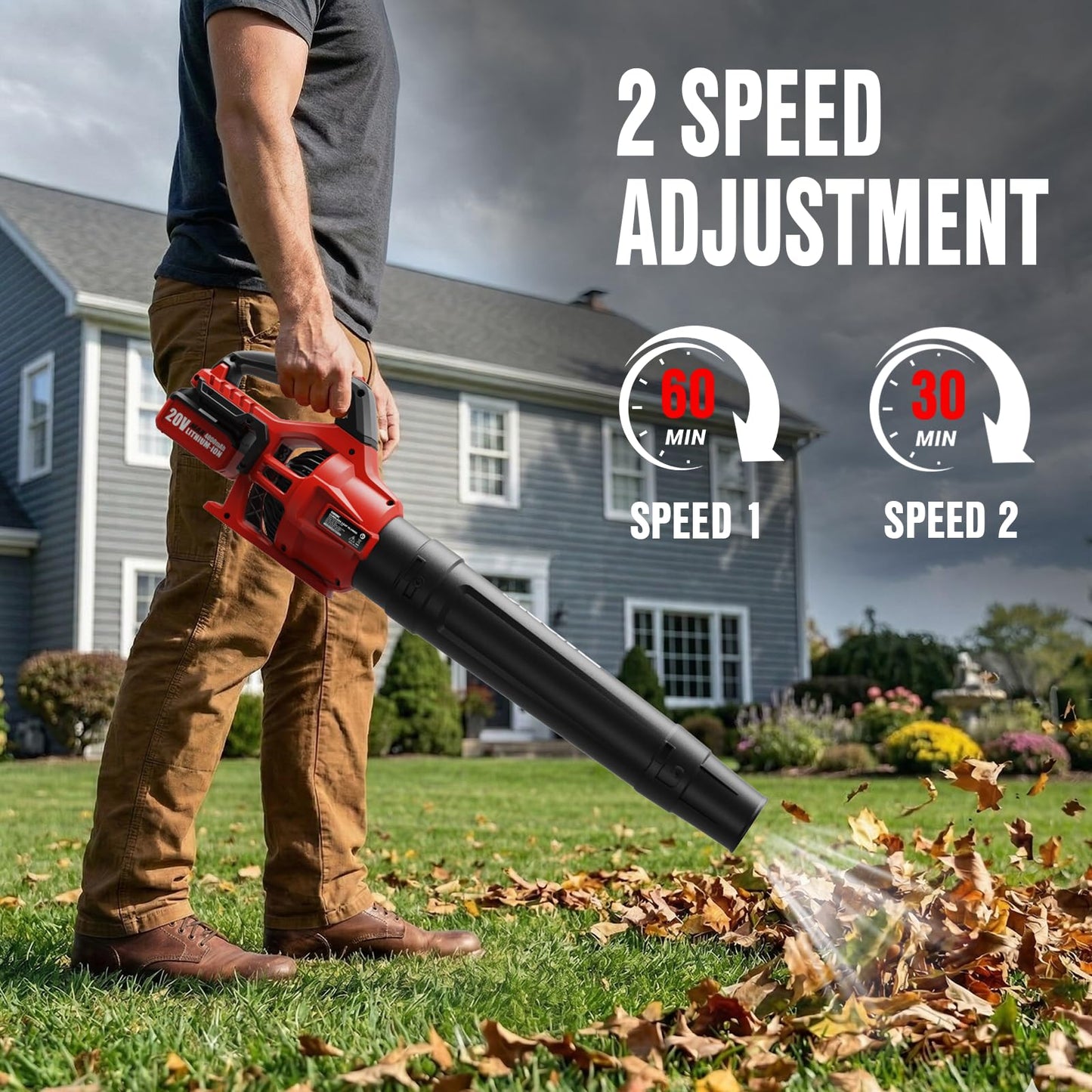 EWORK 20V Cordless Leaf Blower, Heavy Duty 700CFM 200MPH Electric Leaf Blower with 2 x 4.0Ah Batteries & Fast Charger, 2-Speed Adjustable for Patio, Garden, Yard and Snow Blowing