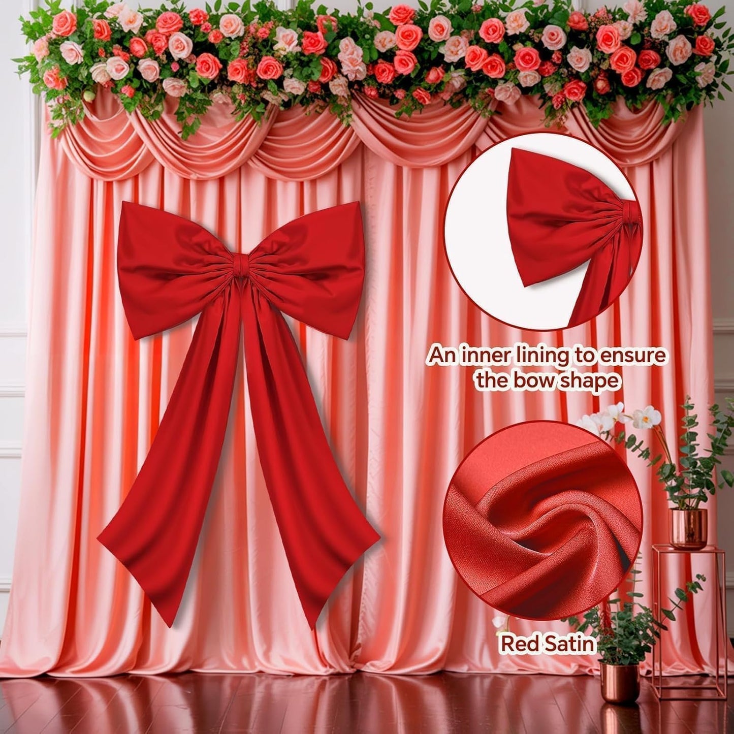 Red Bow Decor | 2 Pack Large & Small Coquette Wall Backdrop for Valentine's Day & Weddings