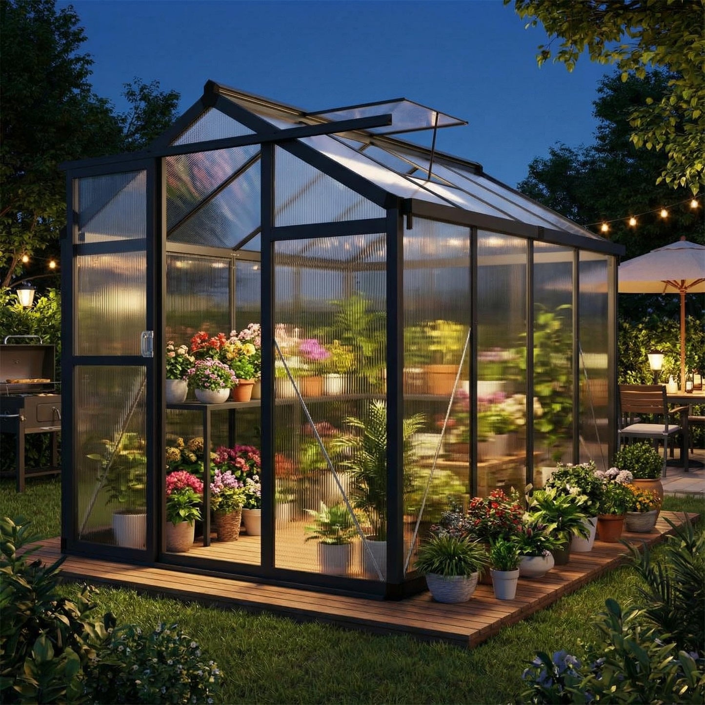 Garvee 6x8ft Greenhouse, Large Walk-in Greenhouse for Outdoors with Roof Vent & Lockable Smooth-Gliding Sliding Door, Heavy Duty Aluminum Frame Polycarbonate Green House for Garden,Backyard,Lawn,Grey