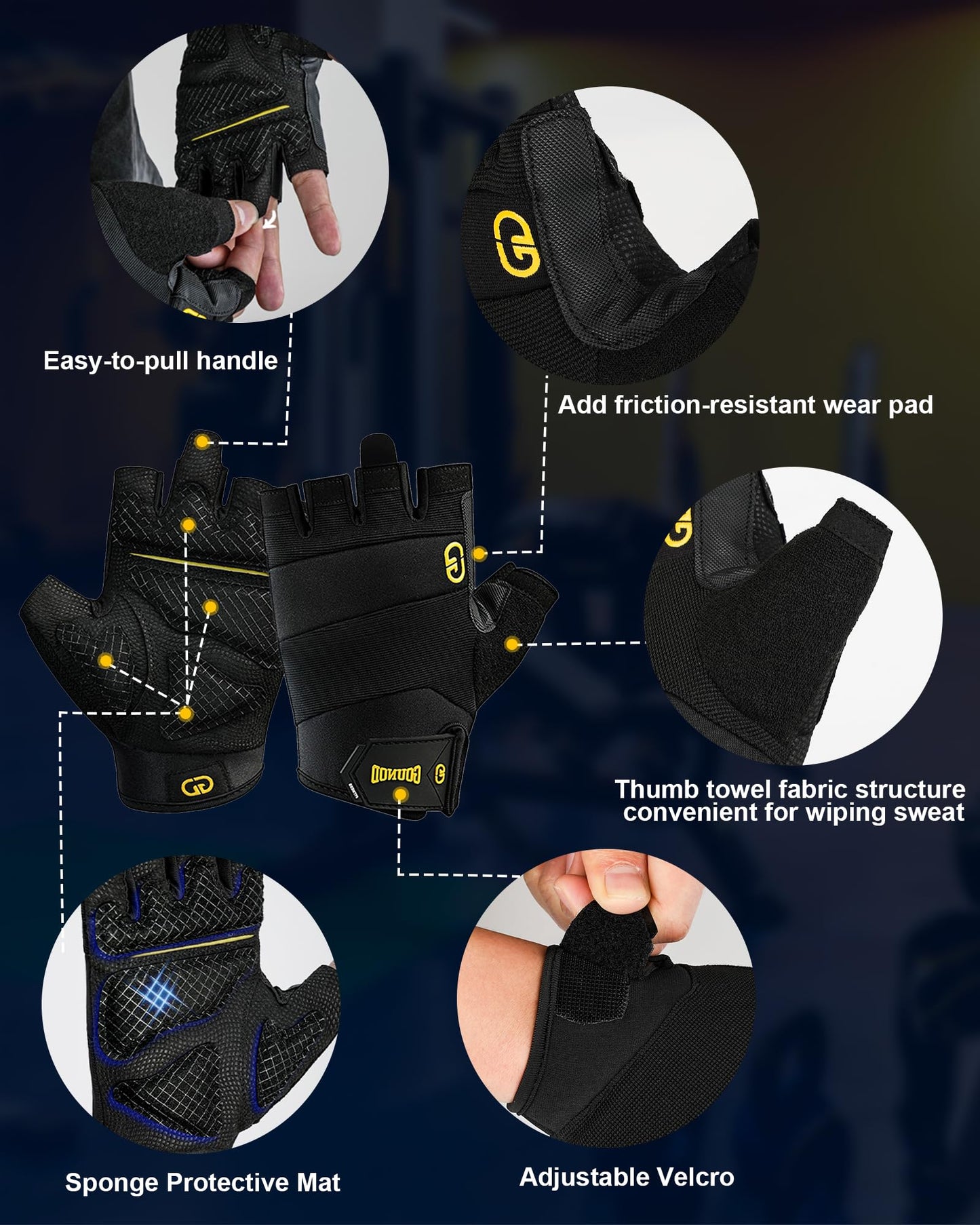 FitDA Workout Gloves for Men & Women - Fingerless Padded Weight Lifting Gloves with Non-Slip Grip & Short Wrist Design, Gym Glove for Training, Exercise, Cycling, and Fitness, L