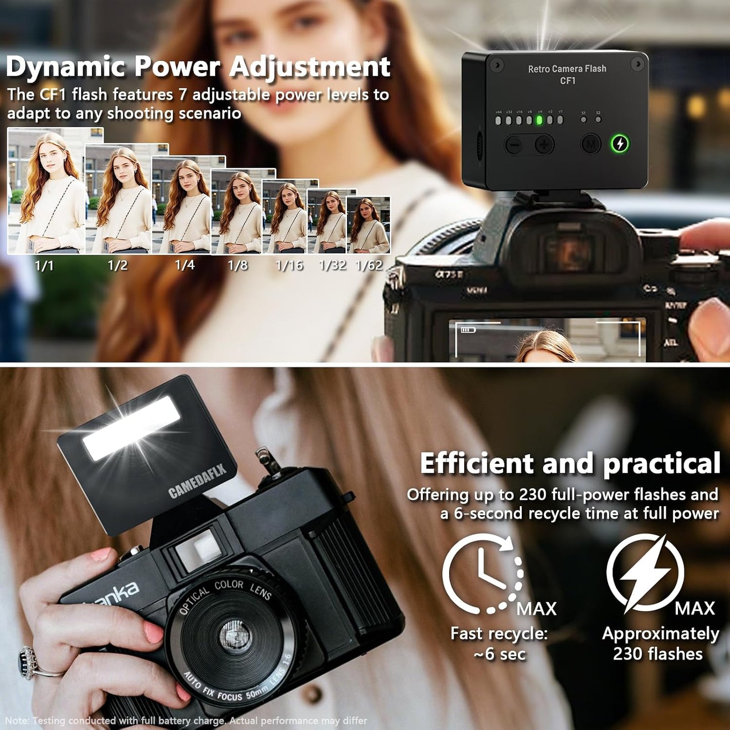 CAMEDAFLX CF1 GN15,7 GR3/Canon/Nikon/Sony ZV1/Fuji/Mini Mini Camera Flash Aluminum Camera Flash Power Levels Hot Shoe