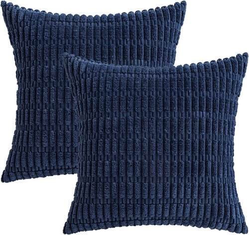 MIULEE Corduroy Decorative Throw Pillow Covers - Soft Boho Striped Design | 20x20 Inch Dark Blue for Modern Farmhouse Decor